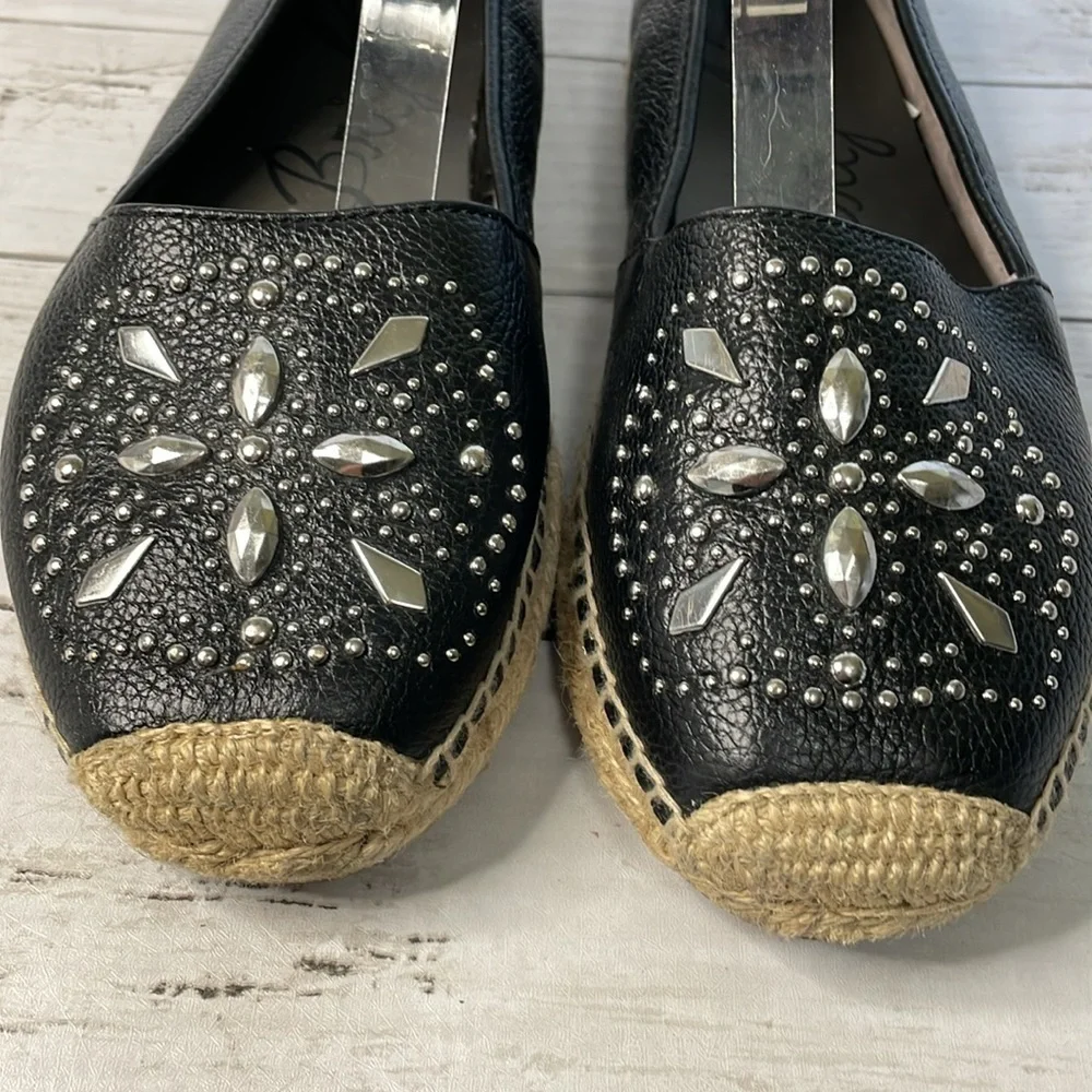Brighton Black Leather Silver Studded Jett Espadrilles